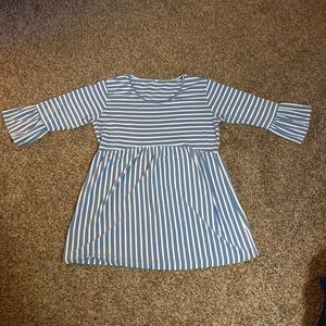 White & Blue Striped Maternity 3/4 Length Sleeve Top - Size XL